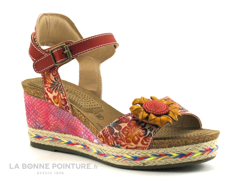 Laura Vita FACYO 06 Rouge - Fleur - Nu-pieds Compense 1 Laura Vita FACYO 06 Rouge - Fleur - Nu-pieds Compense