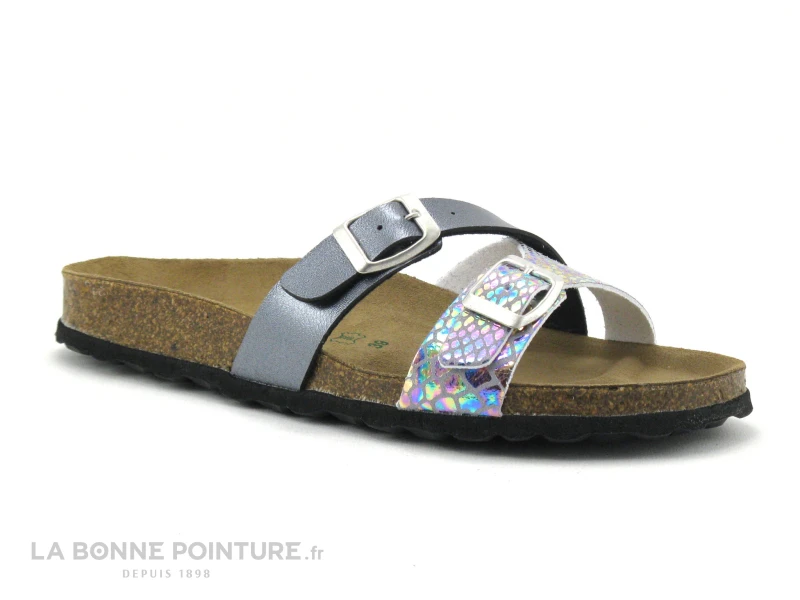 Autenti 689156 Gris Metal - Serpent Multi - Mule Plate Femme 1 Autenti 689156 Gris Metal - Serpent Multi - Mule Plate Femme