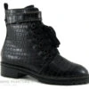 The Divine Factory QL4560 Noir Croco - Bottine A Lacet Femme