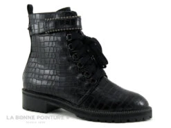 The Divine Factory QL4560 Noir Croco - Bottine A Lacet Femme