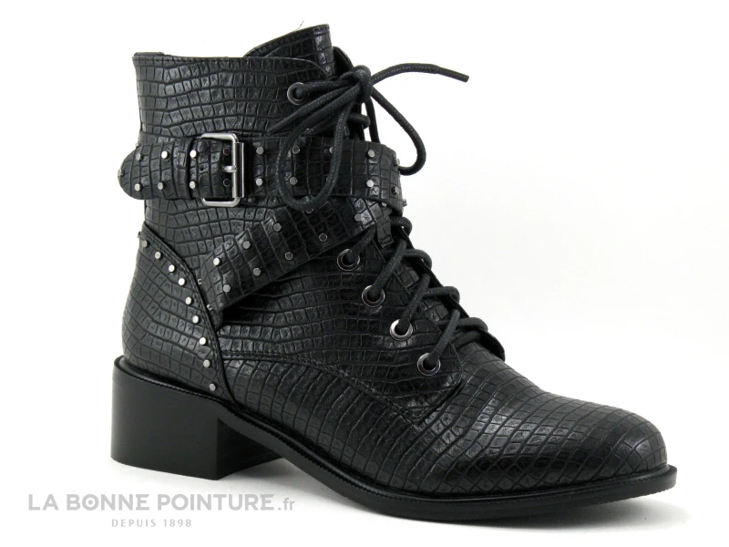 The Divine Factory QL4513 Noir - Python - Petits Clous - Bottine Femme 1 The Divine Factory QL4513 Noir - Python - Petits Clous - Bottine Femme