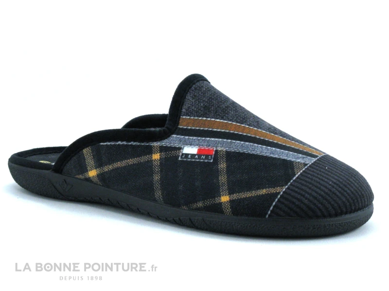 Ouf ABIDOS Noir Gris Jaune Ecossais - Pantoufle Mule Homme 1 Ouf ABIDOS Noir Gris Jaune Ecossais - Pantoufle Mule Homme