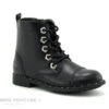 Wipop WOLFFY Noir - Boots Fille Noires - Oeillets Fleurs Argent