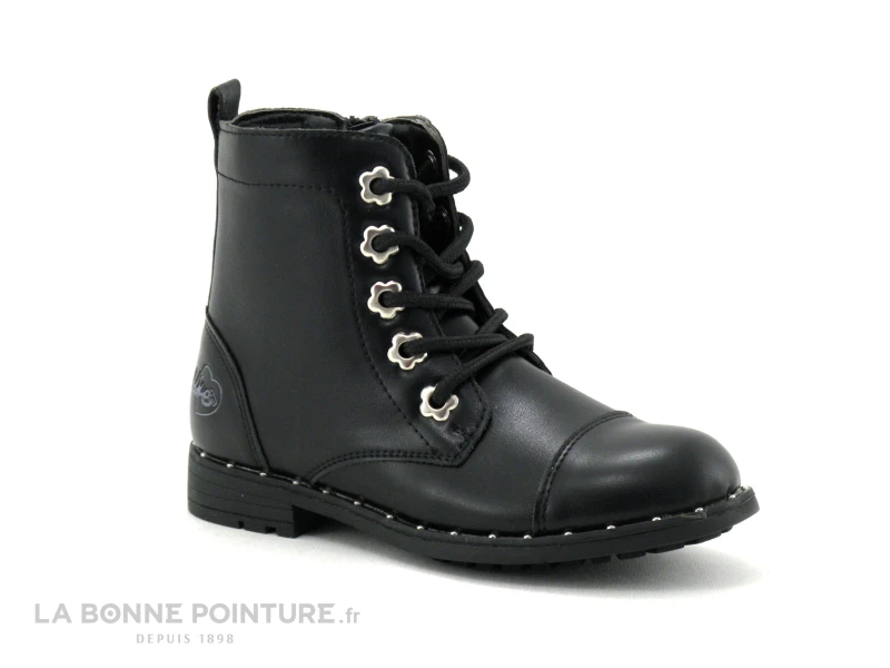 Wipop WOLFFY Noir - Boots Fille Noires - Oeillets Fleurs Argent 1 Wipop WOLFFY Noir - Boots Fille Noires - Oeillets Fleurs Argent