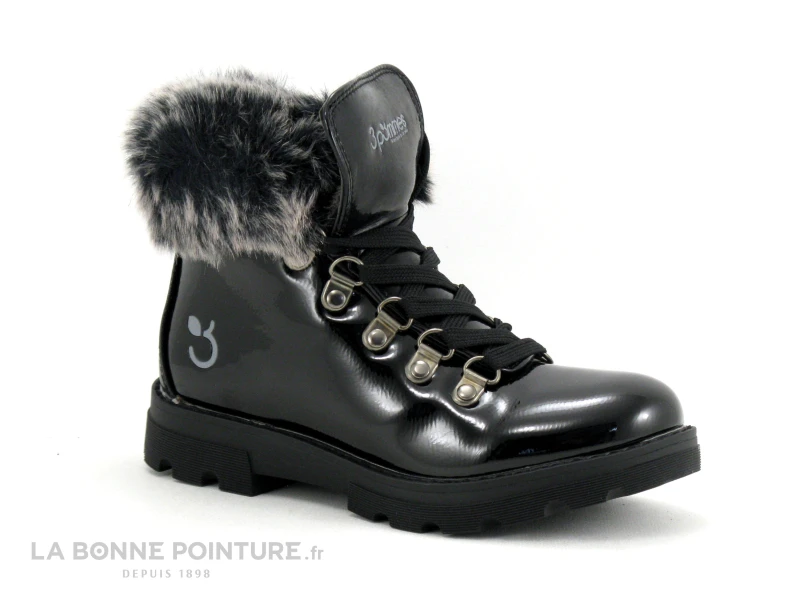 3 Pommes ACORA Noir - Boots Fille Noir Verni - Haut Fourrure Grise 1 3 Pommes ACORA Noir - Boots Fille Noir Verni - Haut Fourrure Grise