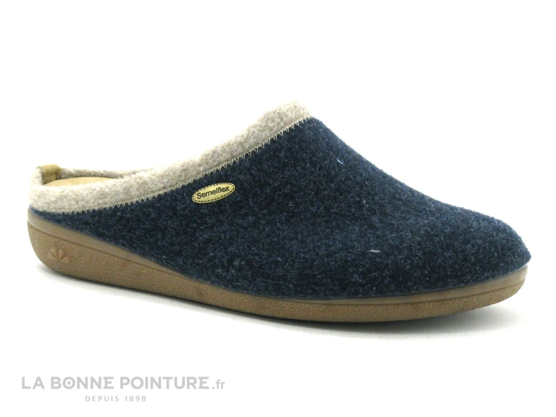 Semelflex OURALE Marine - Bordure Beige - Pantoufle Mule Homme 1 Semelflex OURALE Marine - Bordure Beige - Pantoufle Mule Homme