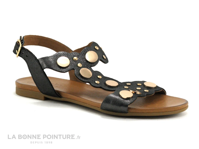 Com Un Point SHETRI Noir - Cercles Dores - Sandale Plate 2 Com Un Point SHETRI Noir - Cercles Dores - Sandale Plate – Image 2