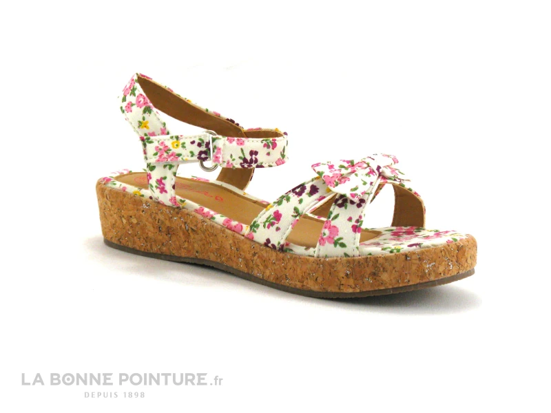 Wipop KONY Blanc Rose - Toile Fleurie - Sandale Fille 1 Wipop KONY Blanc Rose - Toile Fleurie - Sandale Fille