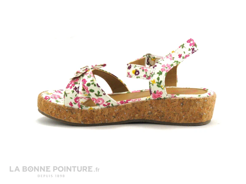 Wipop KONY Blanc Rose - Toile Fleurie - Sandale Fille 2 Wipop KONY Blanc Rose - Toile Fleurie - Sandale Fille – Image 2