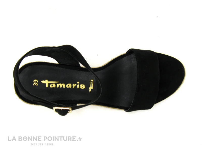 Tamaris 1-28300-20 Black - Nu-pieds Talon Compense En Toile Noire 6 Tamaris 1-28300-20 Black - Nu-pieds Talon Compense En Toile Noire – Image 6
