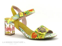 Laura Vita LUCIEO 07 Jaune - Sandale Talon Haut Fleuri