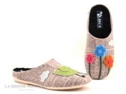 Zels 4413 Rose Nude - Oiseau - Fleurs - Pantoufle Mule Femme